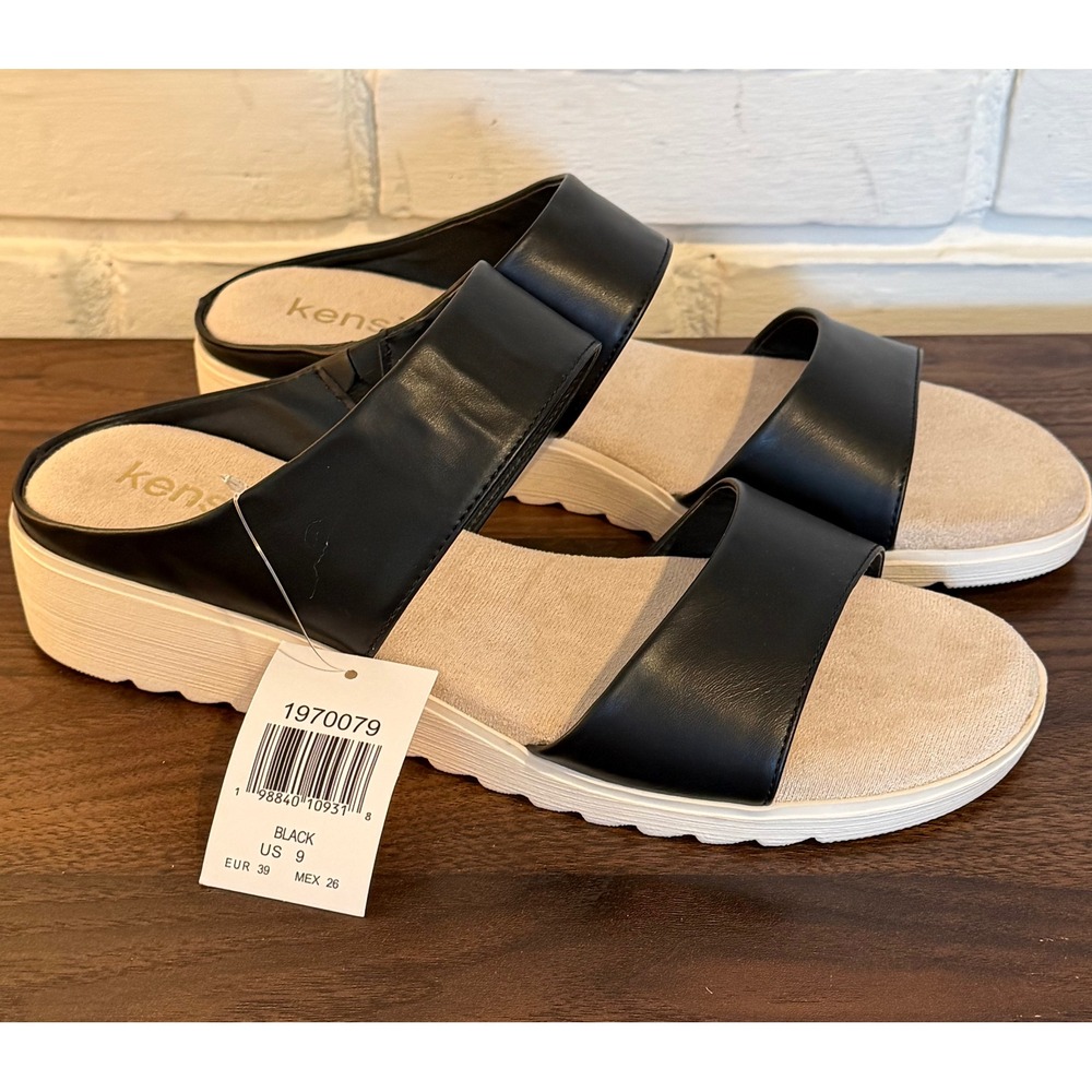 Kensie Womens Black Dual Strap Slide Sandals Open Toe Platform Summer Size 9 NEW